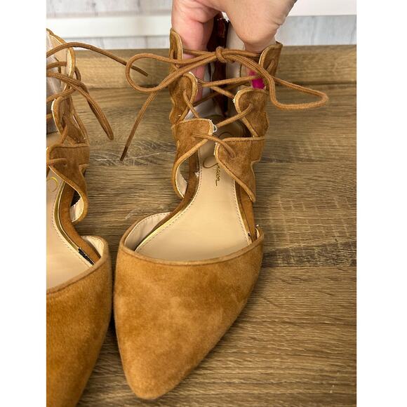 Jessica Simpson Women's Size 6M Ziana Tan Suede Lace Up Pointy Toe Flat Shoes - Picture 8 of 9
